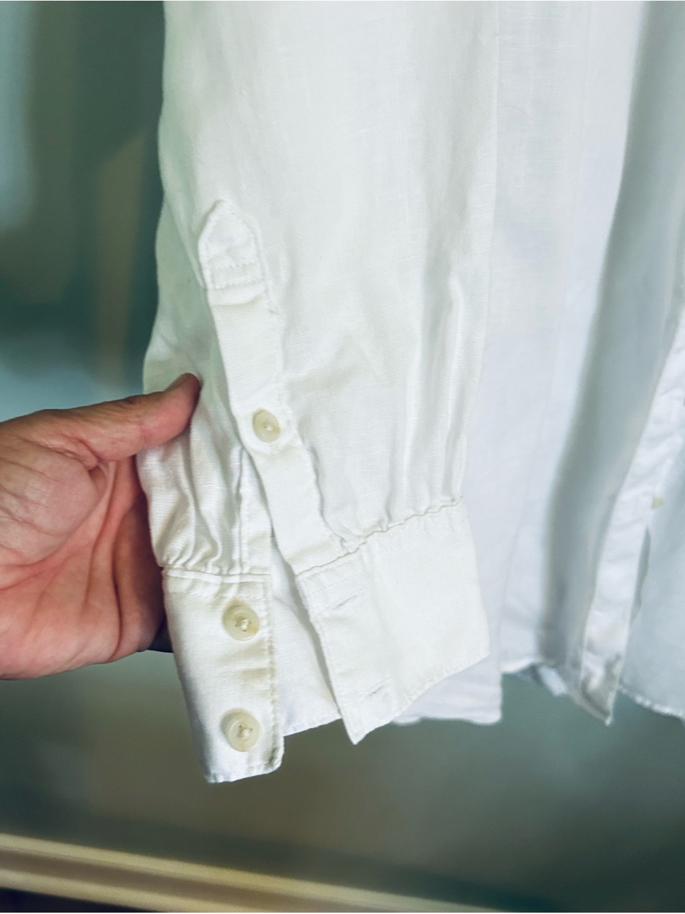 Lands' End Women's White Linen Band-Collar Button-Up Shirt W/ Pockets Oversized - Picture 3 of 8